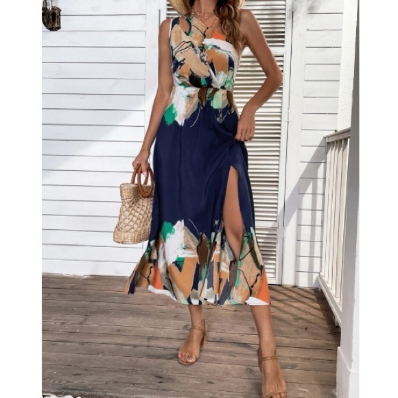 Boho floral tropical print one shoulder dress - Picture 4 of 6